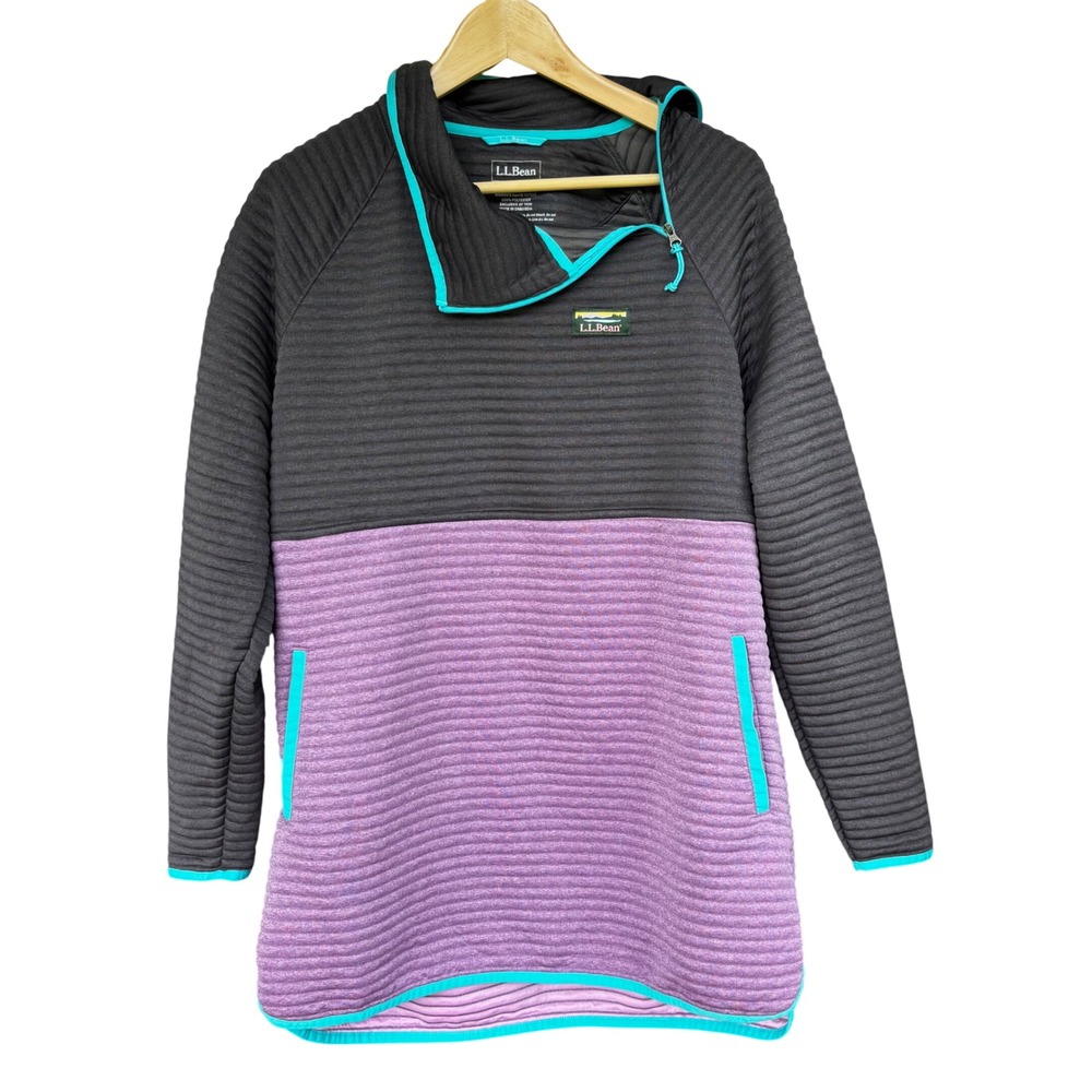 LL Bean Airlight Pullover Women's L Asymmetrical Quarter Zip Purple Lightweight
